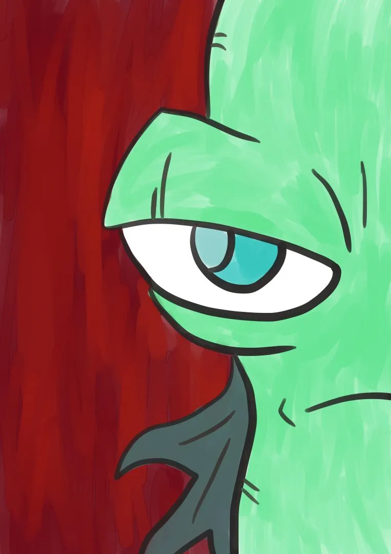 Half face of an angry green monster warrior