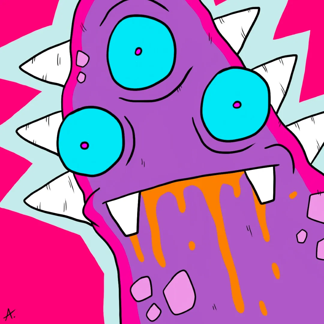 Colorful microscopic ameba creature floating with vibrant blobby organic shapes