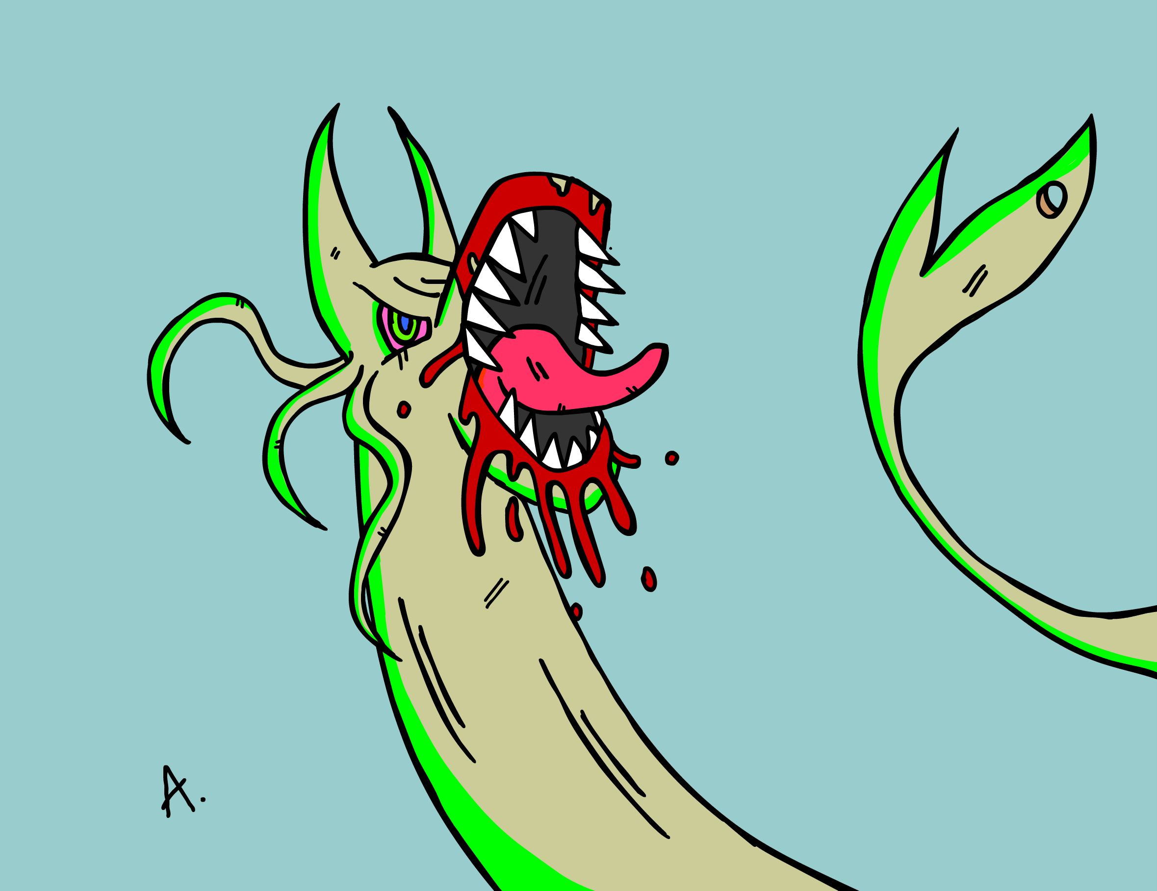 Giant snake monster with blood in its mouth