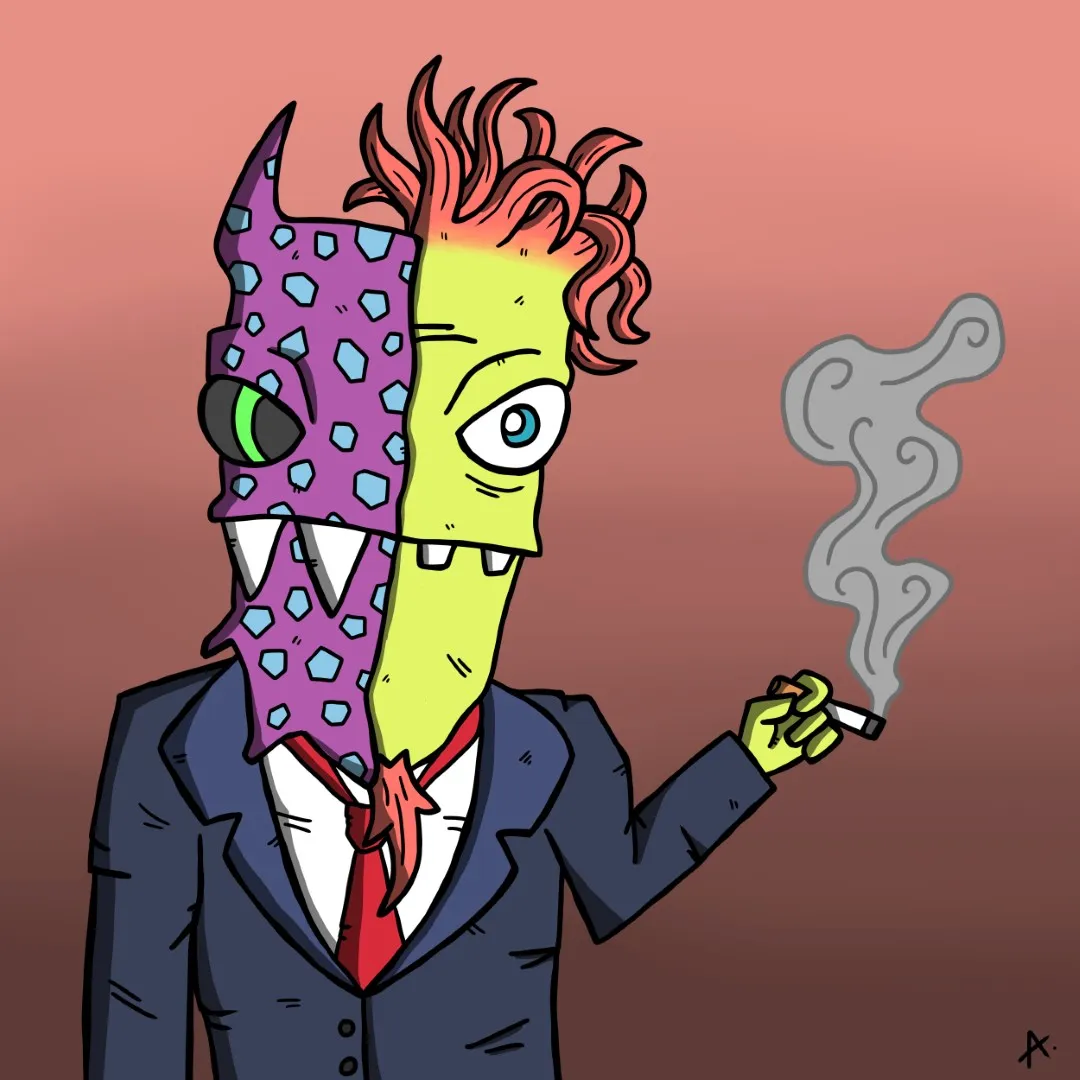 Character undergoing a vibrant transformation into a bold new colorful form