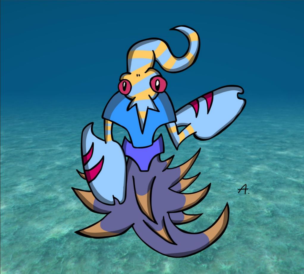 Underwater monster with spikes as legs
