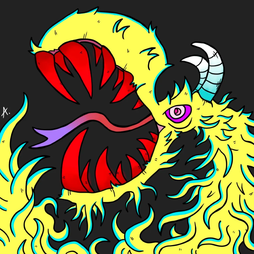 Bold character bravely dancing alongside a personified colorful fear creature