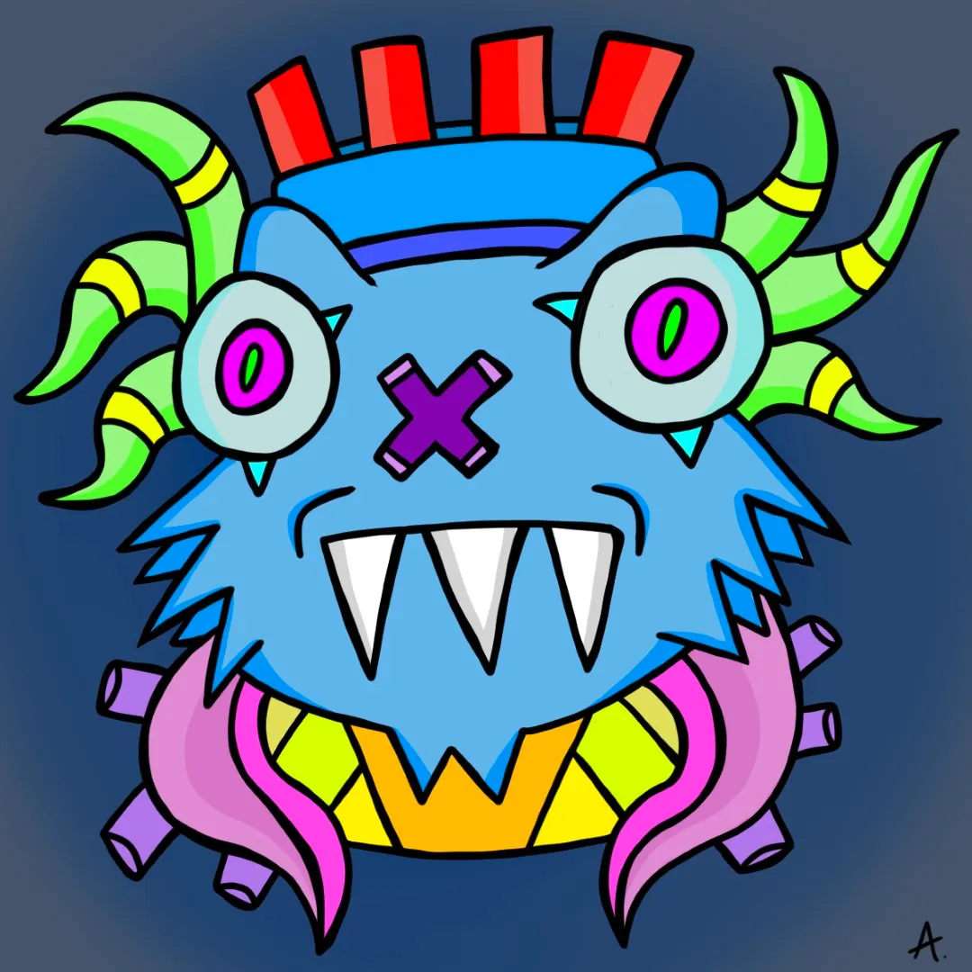 Untamed wild frog creature leaping with colorful chaotic energy and excitement