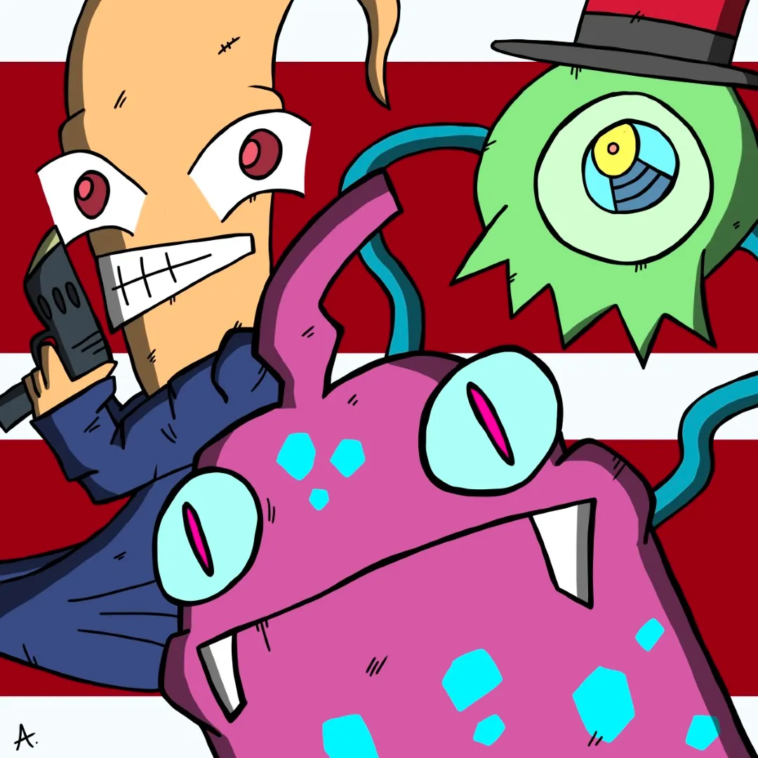 Heroic character making a dramatic final stand against overwhelming colorful forces