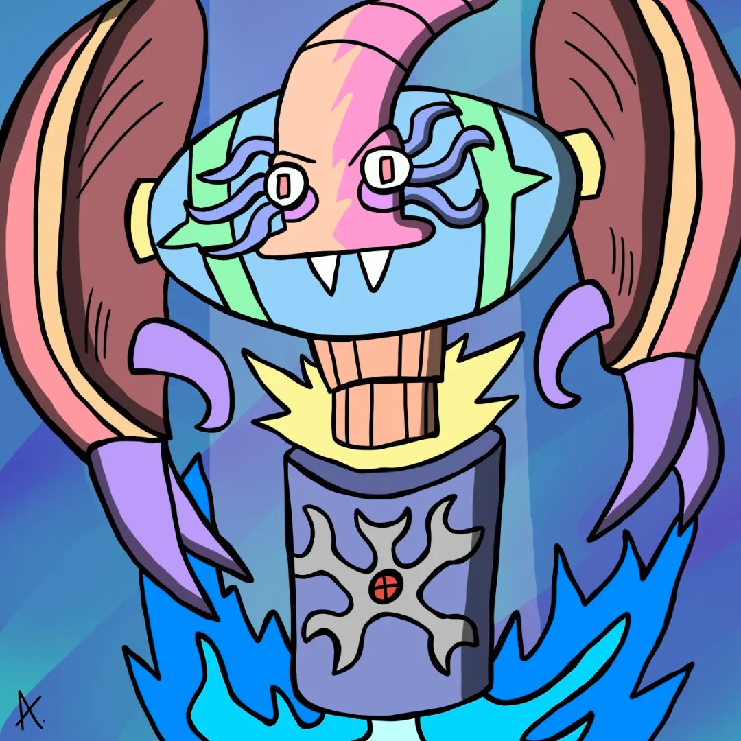 Mechanical robotic worm creature with metallic segments and glowing neon parts