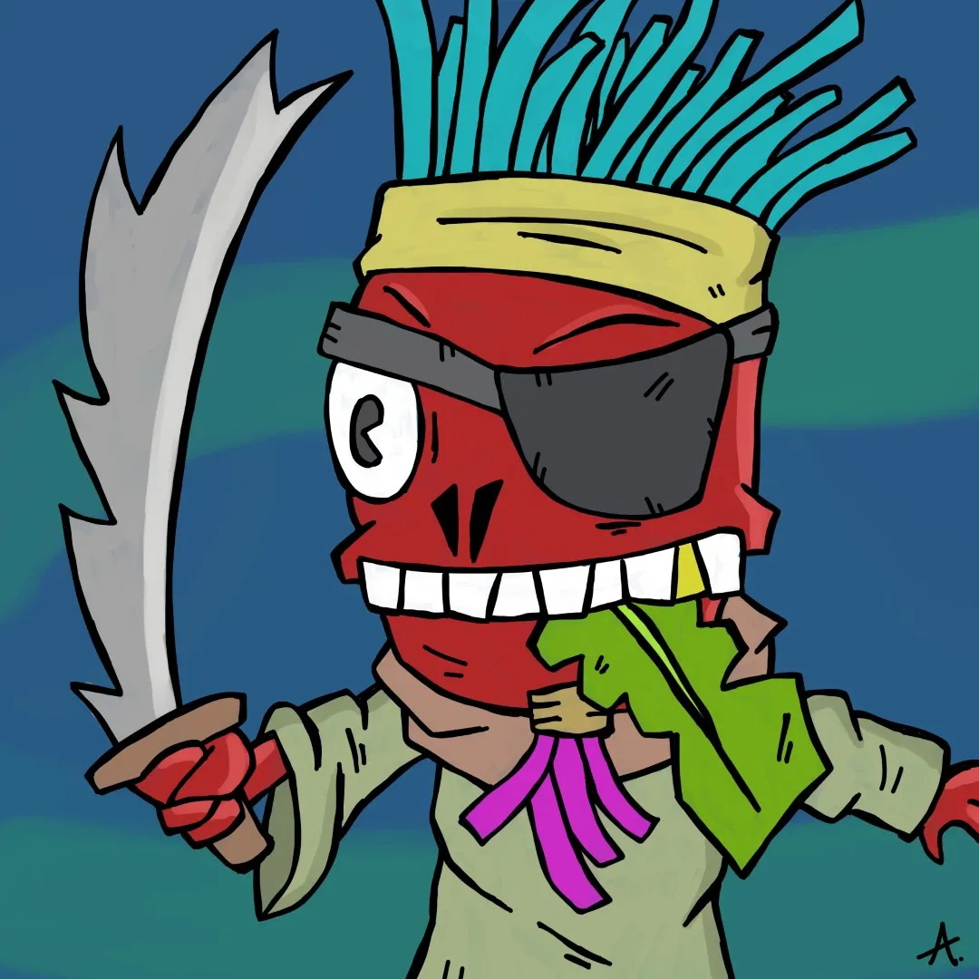 Swashbuckling cartoon pirate character laughing boldly with colorful nautical gear