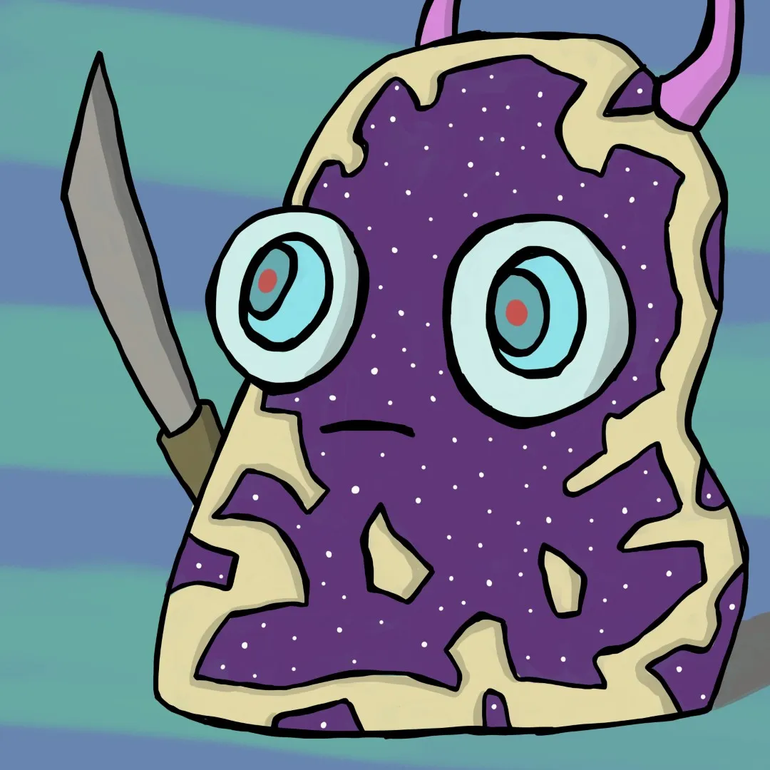 Cosmic potato character floating through space surrounded by vibrant galactic colors