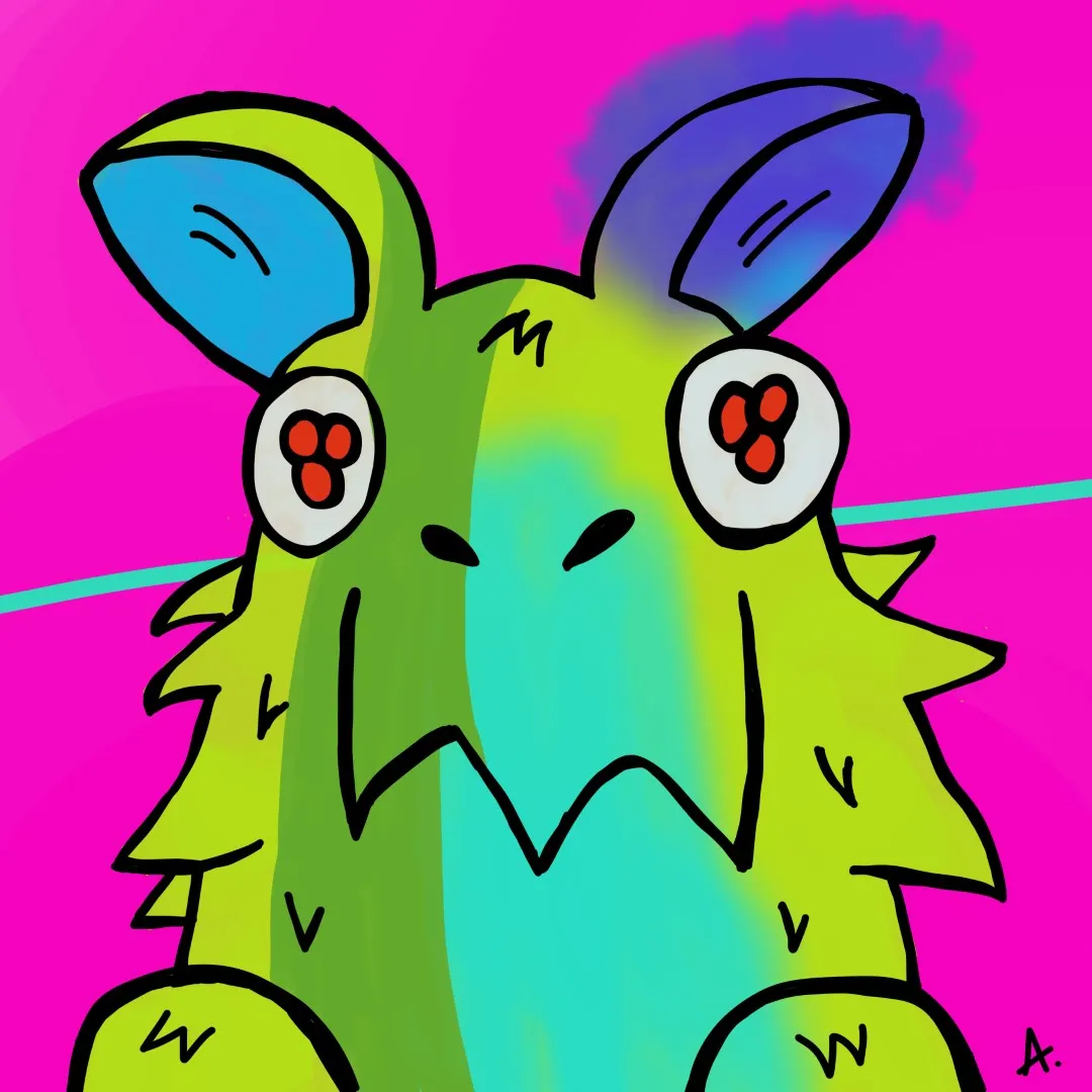 Mechanical rabbit robot character with metallic ears and colorful cybernetic features