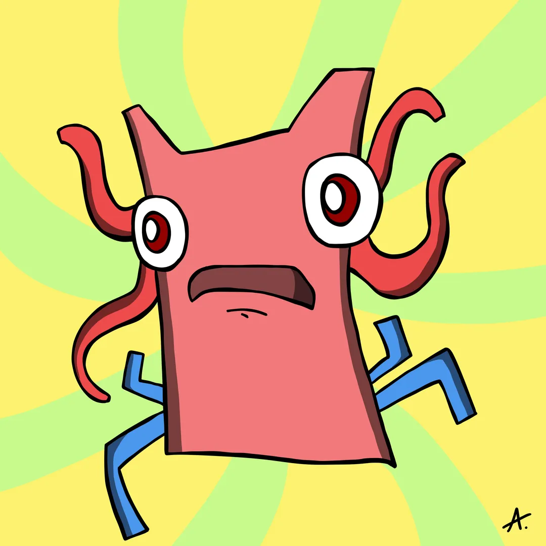 Digital illustration of a cartoon character with a wildly shocked and surprised expression
