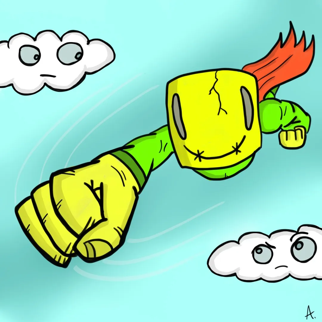 Superhero with an emoji smiley as its face