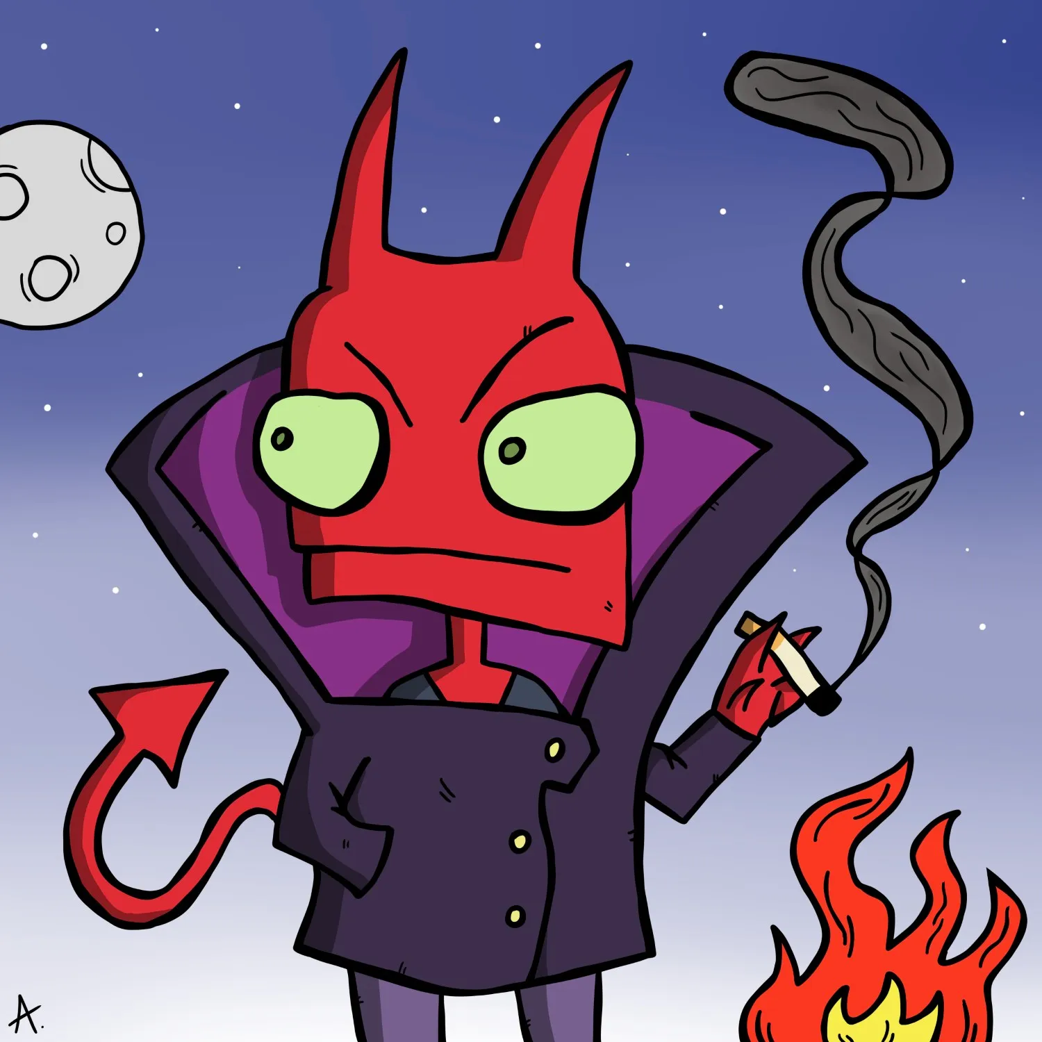 Cool cartoon character casually taking a smoke break in vibrant colorful style