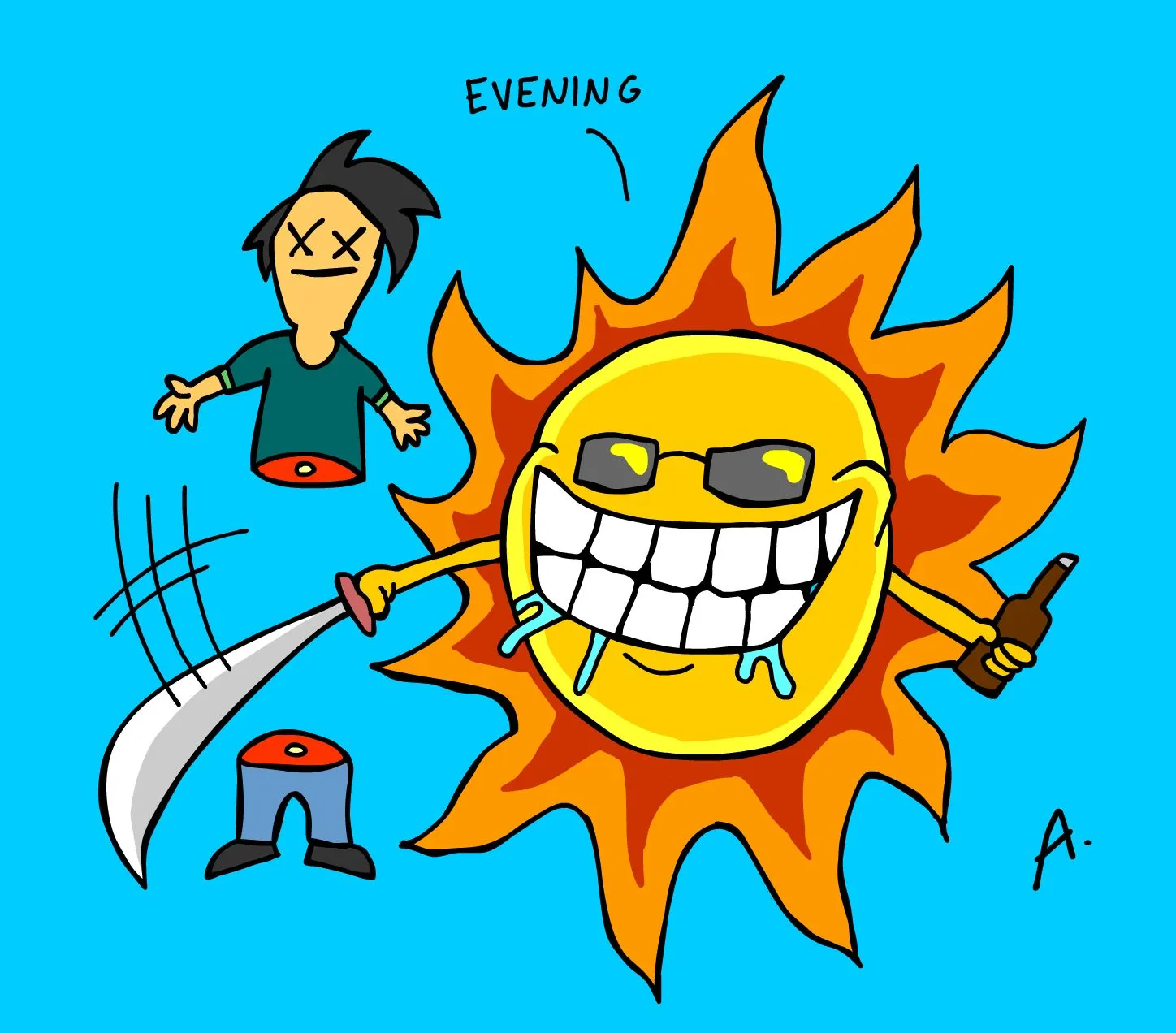 Bright sun character representing a rare colorful and vibrant sunny day in Seattle