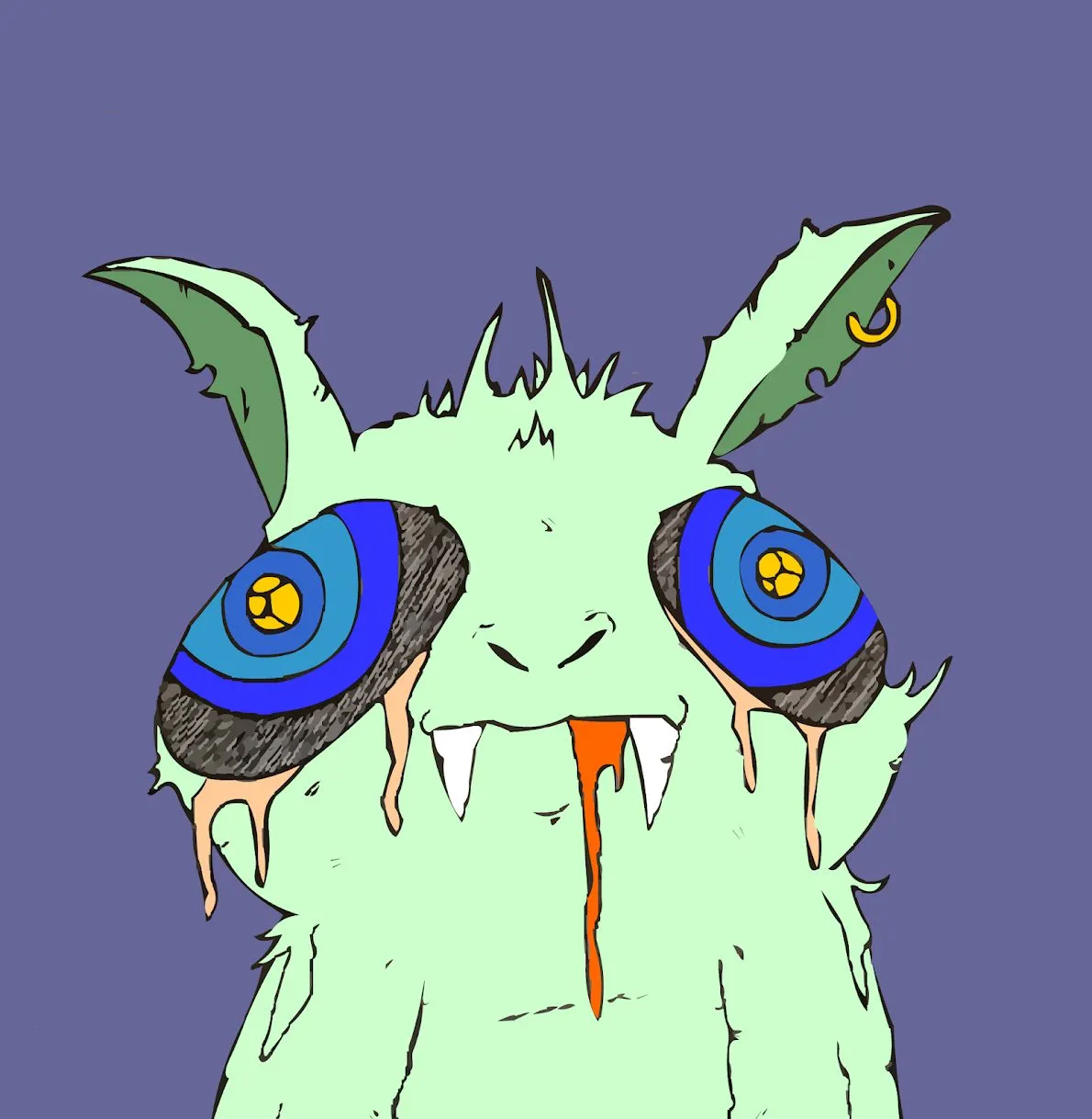 Green rat with big blue eyes