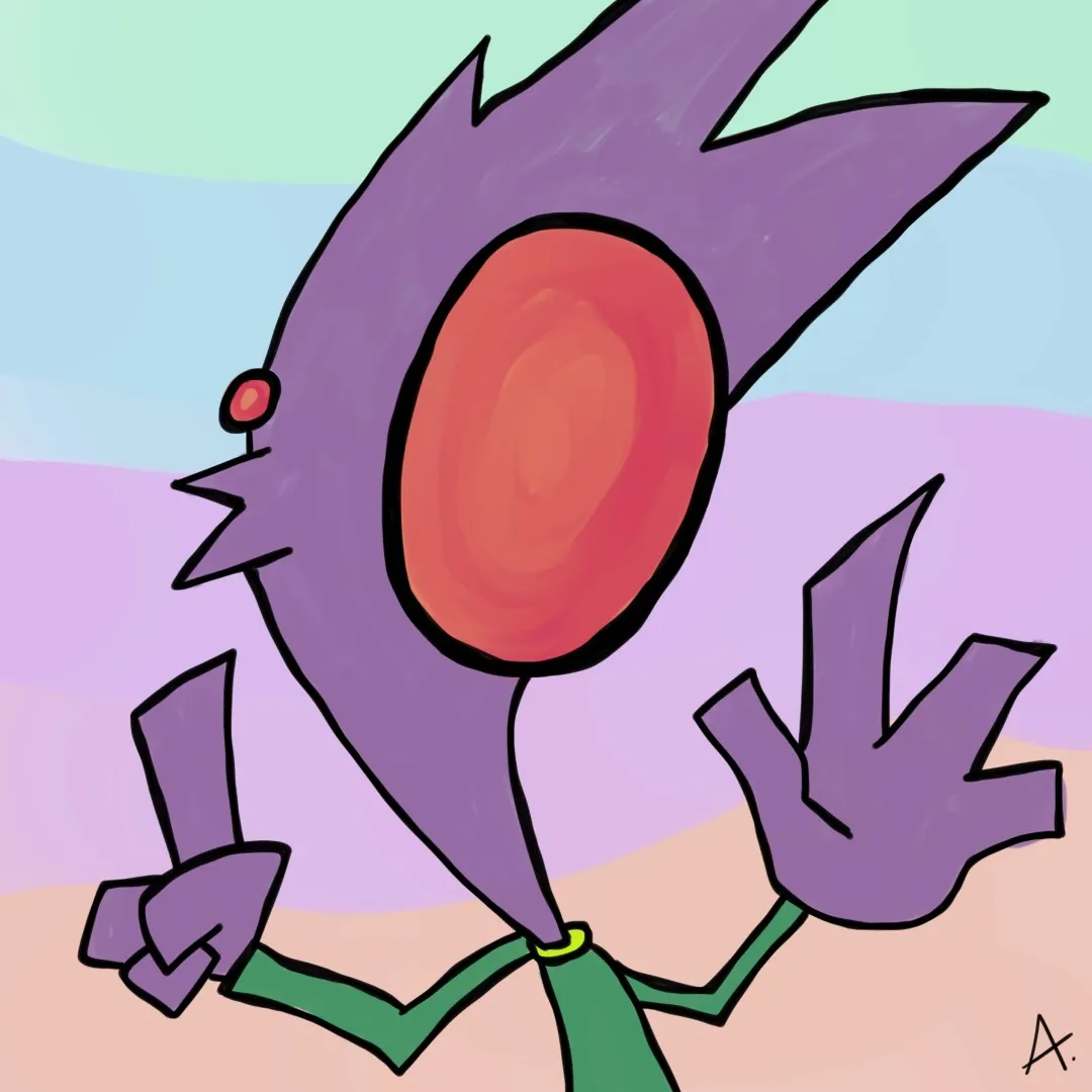 Purple guy rising its finger