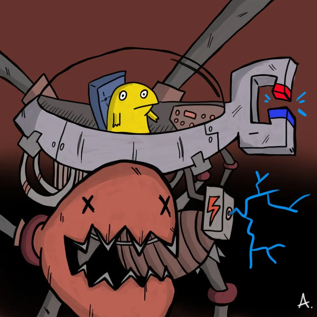 Little yellow dude inside a massive war machine