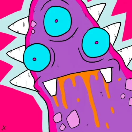 Colorful microscopic ameba creature floating with vibrant blobby organic shapes