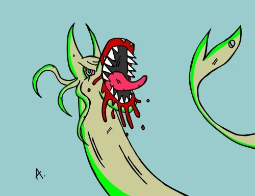 Giant snake monster with blood in its mouth