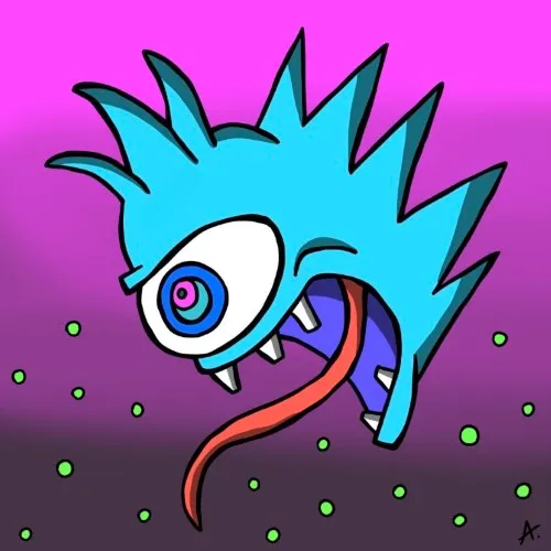 Terrifying blue creature emerging from a vivid and haunting nightmare landscape