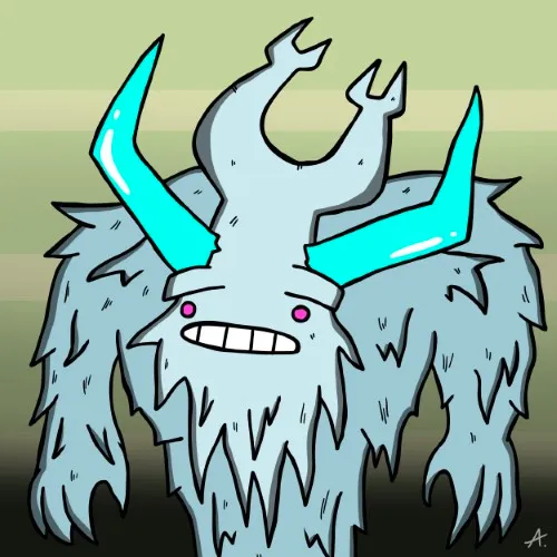 Magnificent ice creature made of shimmering crystals and frost in cool blue tones