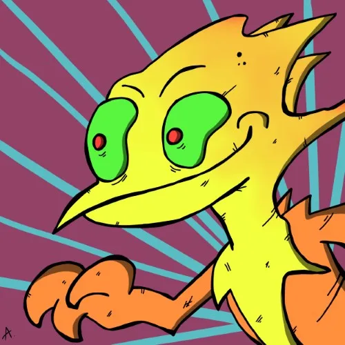 Colorful character desperately escaping from the bounds of reality into wild imagination