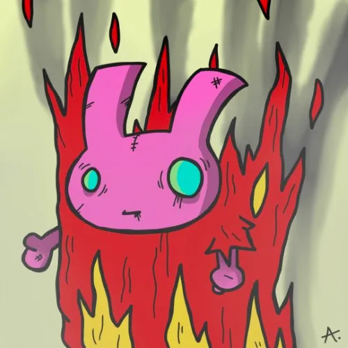 Fierce feline character blazing with flames and burning with fiery colorful intensity