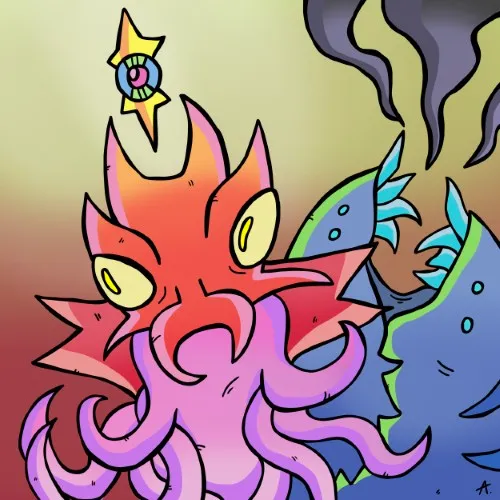 Massive cosmic kraken creature with colorful tentacles stretching across the galaxy