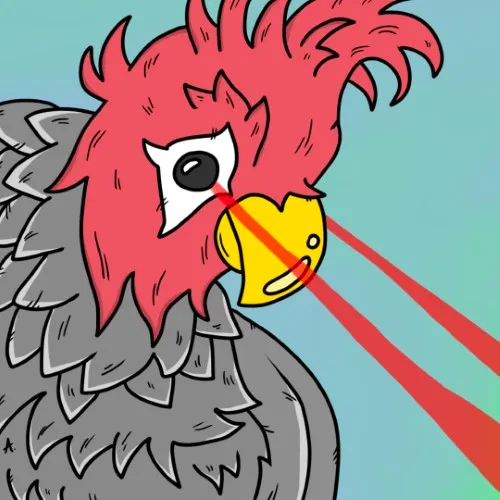 Vibrant gang-gang cockatoo bird character with bold colorful feathered plumage