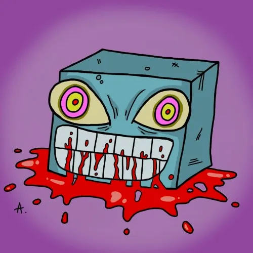 Happy block-shaped cube character with a cheerful face and bold vibrant colors