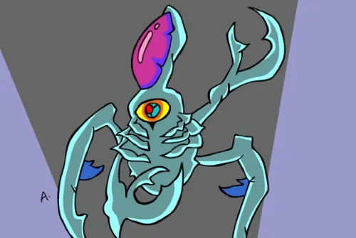 Mysterious insect character embodying secret illuminati vibes with bold vibrant colors
