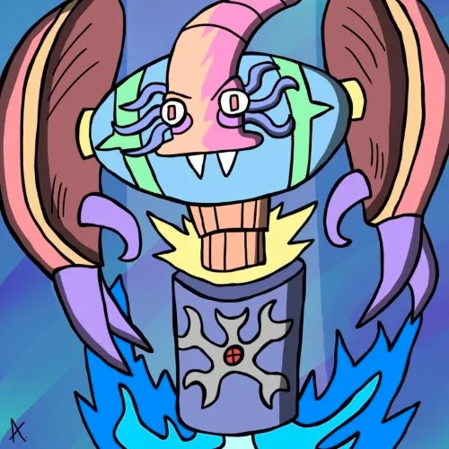 Mechanical robotic worm creature with metallic segments and glowing neon parts