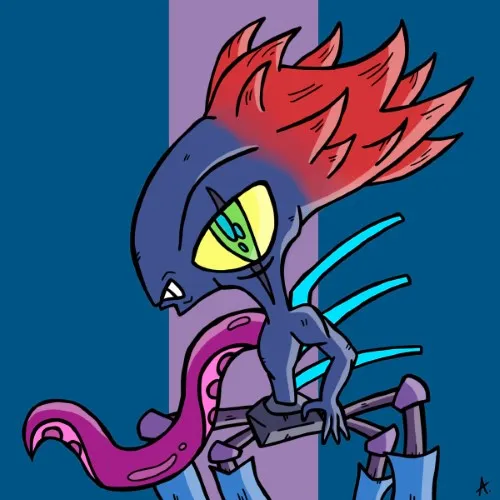 Alien octopus hybrid creature with colorful tentacles from another distant planet