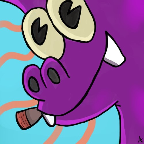 Big purple monster smoking a cigar