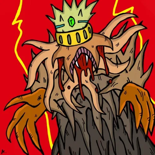 Ominous character emerging from deep red darkness with menacing bold presence