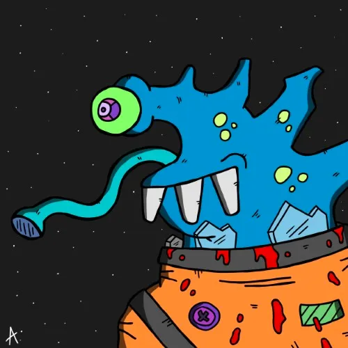 Chaotic space accident scene with a character amid colorful galactic destruction