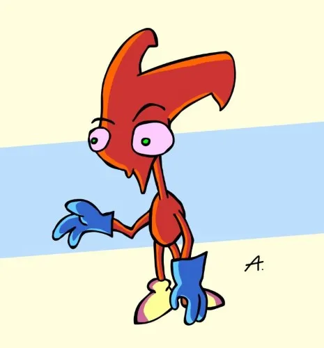 Horned red dude looking curious