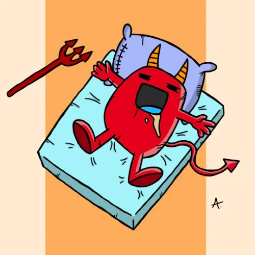 Exhausted cartoon character finally taking a much-needed vibrant colorful break