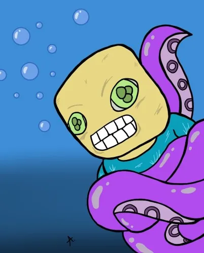 Character receiving a dramatic and colorful punishment in bold cartoon style