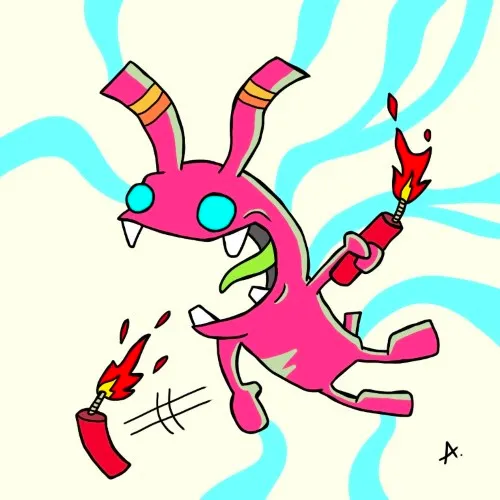 Explosive TNT character about to detonate with intense colorful blast energy