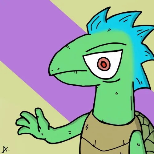 Charming panda-turtle hybrid character with bold colorful markings and personality