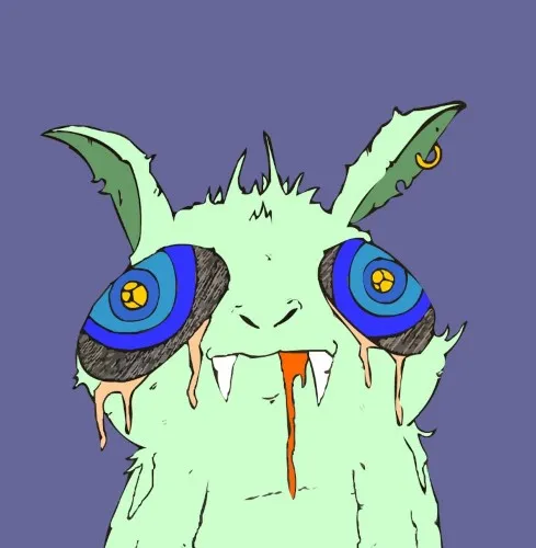 Green rat with big blue eyes