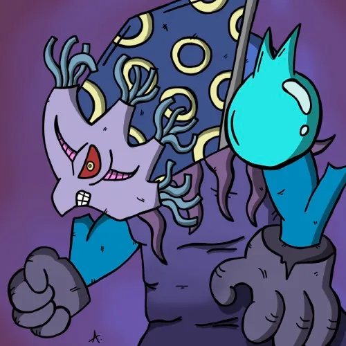 Majestic guardian character watching over a sky filled with fallen celestial stars