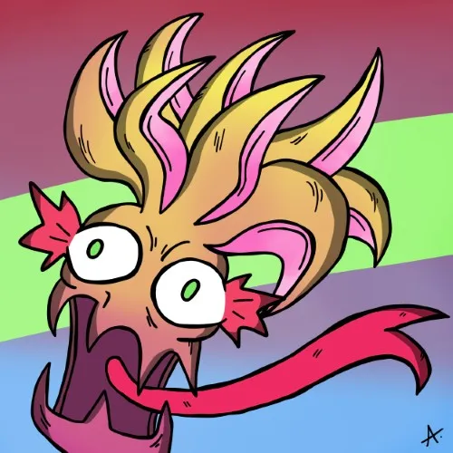 Electrifying cartoon character surging with untamed wild colorful energy