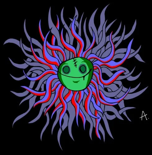 Zombie-faced character representing the wild colorful chaos of today's weather