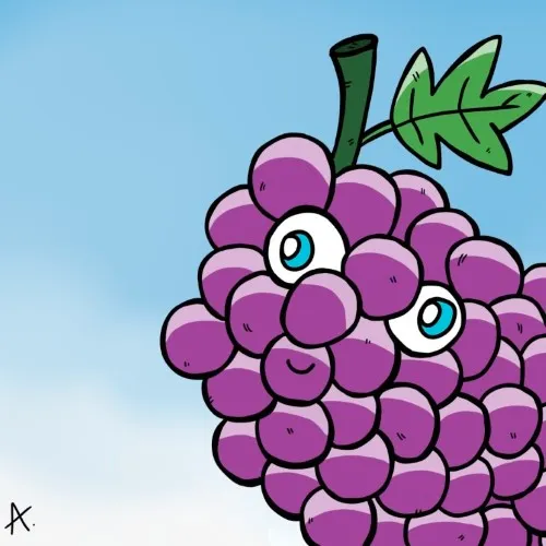 Cartoon illustration of unbothered grape characters lounging casually without a care in the world