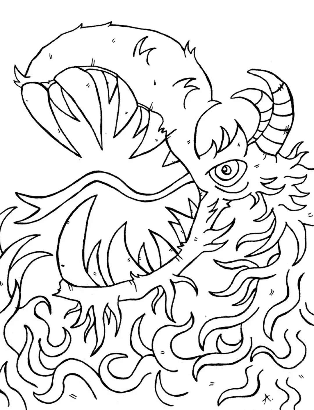 Ink drawing of a character nervously dancing alongside a terrifying fear creature partner