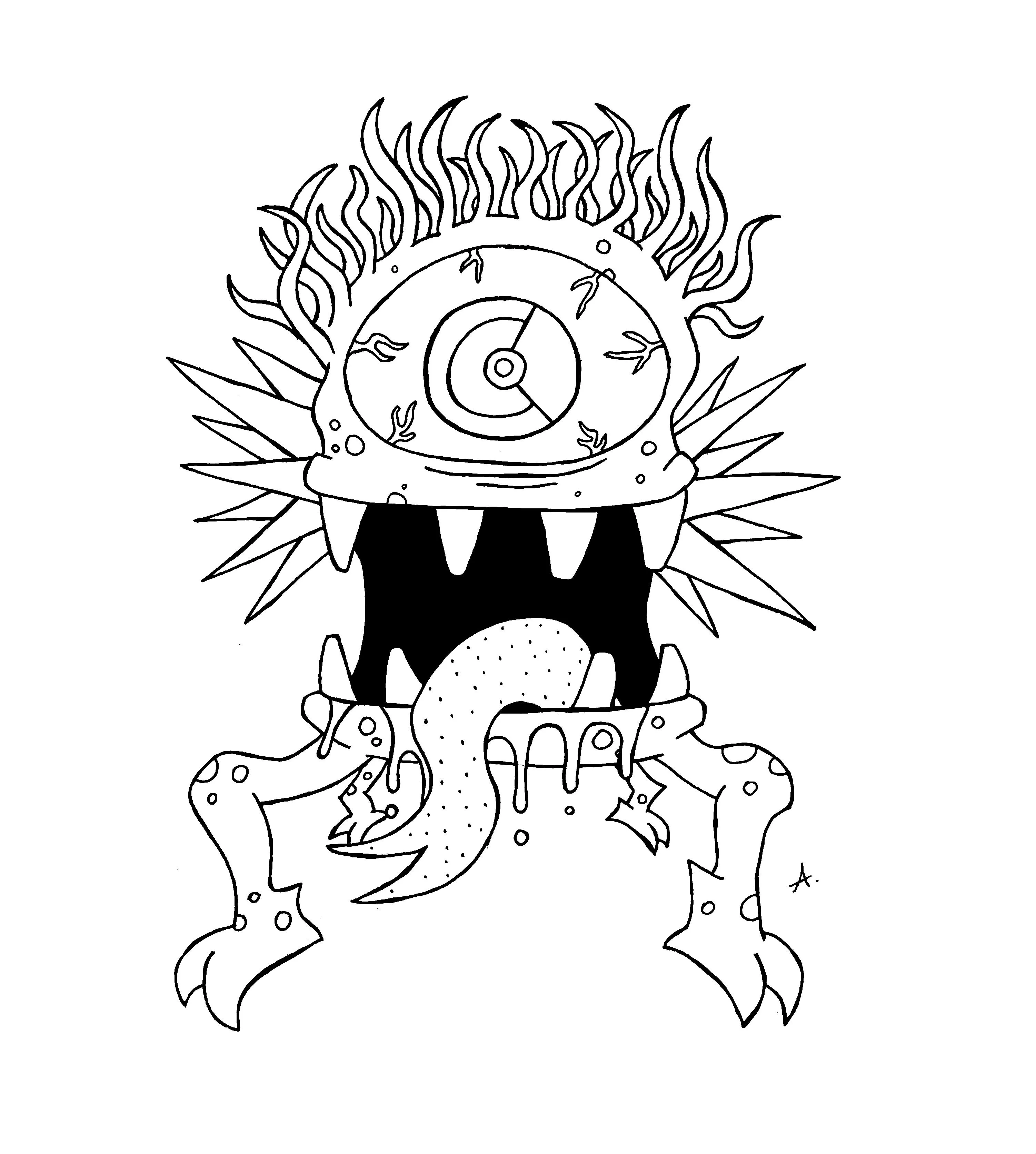 Ink drawing of cartoon creatures acting out a wild nature documentary discovery scene