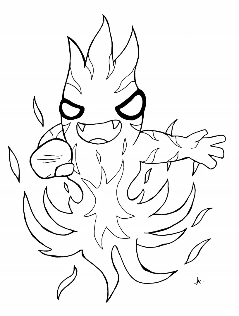 Ink drawing of intense flames and fire consuming everything in a blazing cartoon scene