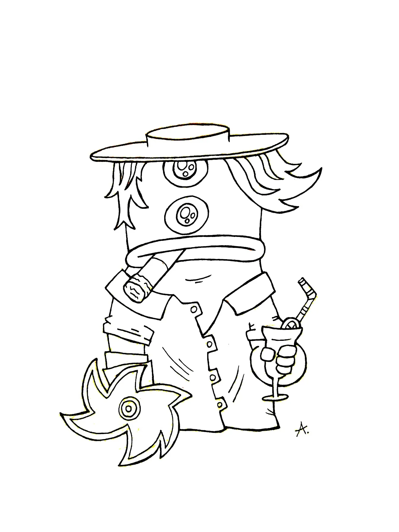 Ink drawing of cartoon creatures gleefully enjoying drinks during a wild happy hour