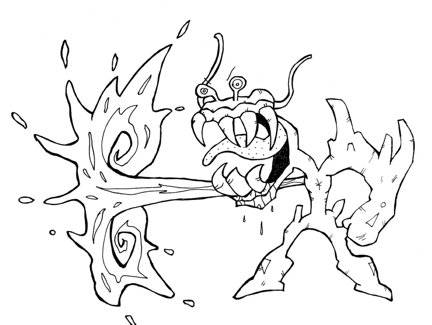 Ink drawing of terrified cartoon characters enduring a horrifying hour of pure terror