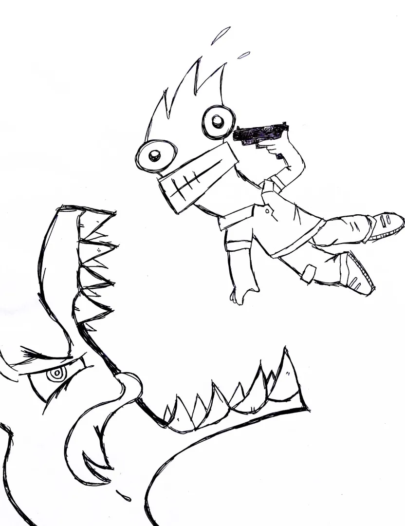 Ink drawing of cartoon characters sharing an emotional and dramatic last goodbye moment